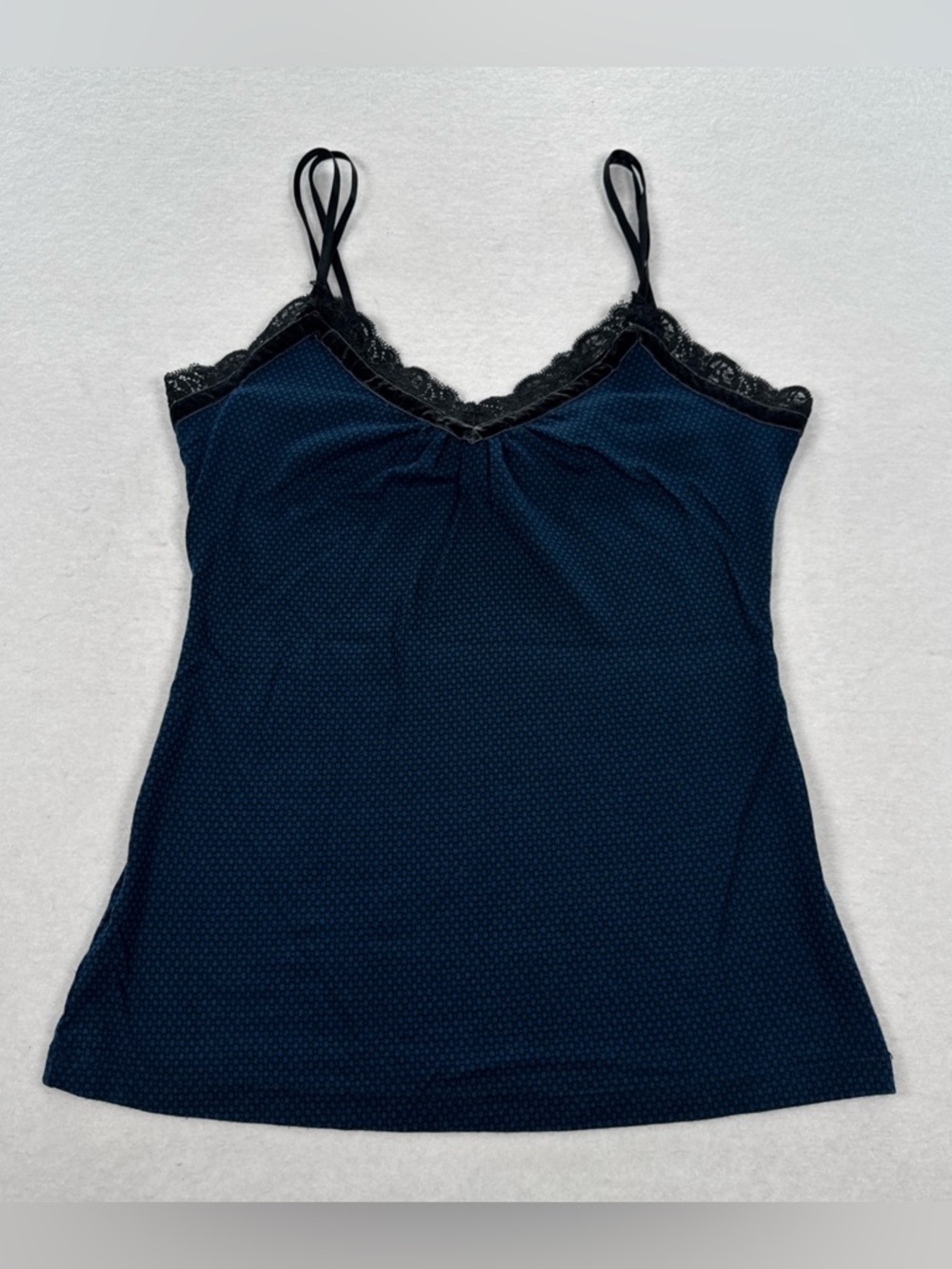 Y2K Vintage Express Camisole Tank Top Small Blue Black & Black Velvet Lace Trim